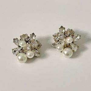 J. Crew Crystal and Pearl Large Stud Earrings